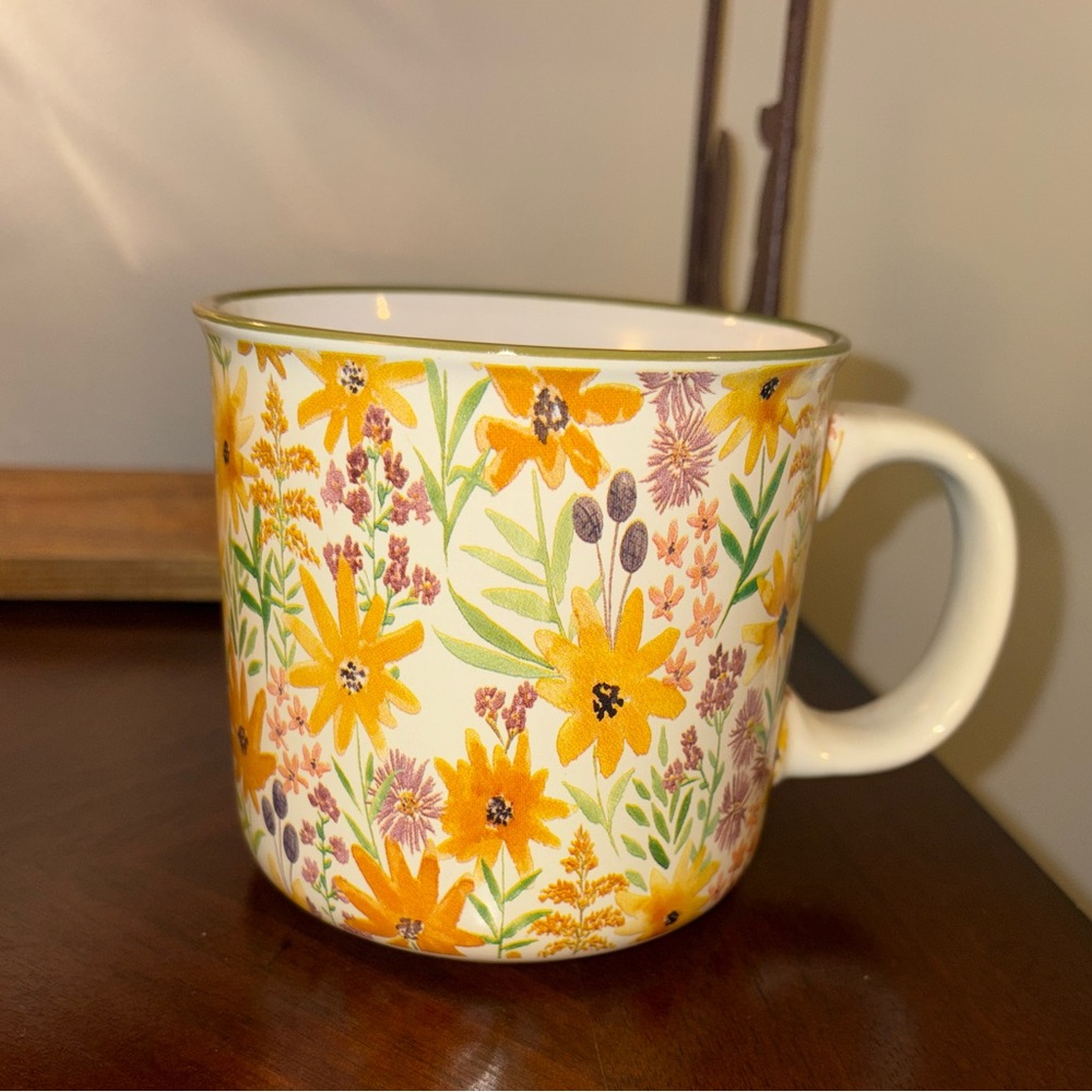 Vibrant Floral Mug - Orange and Green